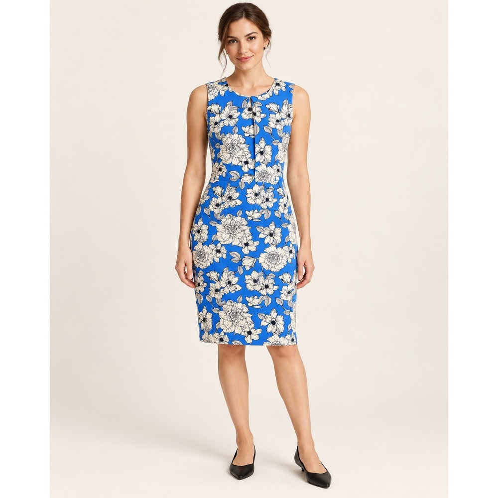 Banana Republic Womens Floral Sheath Dress Size 2P Blue Sleeveless Workwear